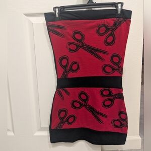 Red & Black Scissor Print Mini Dress - Women